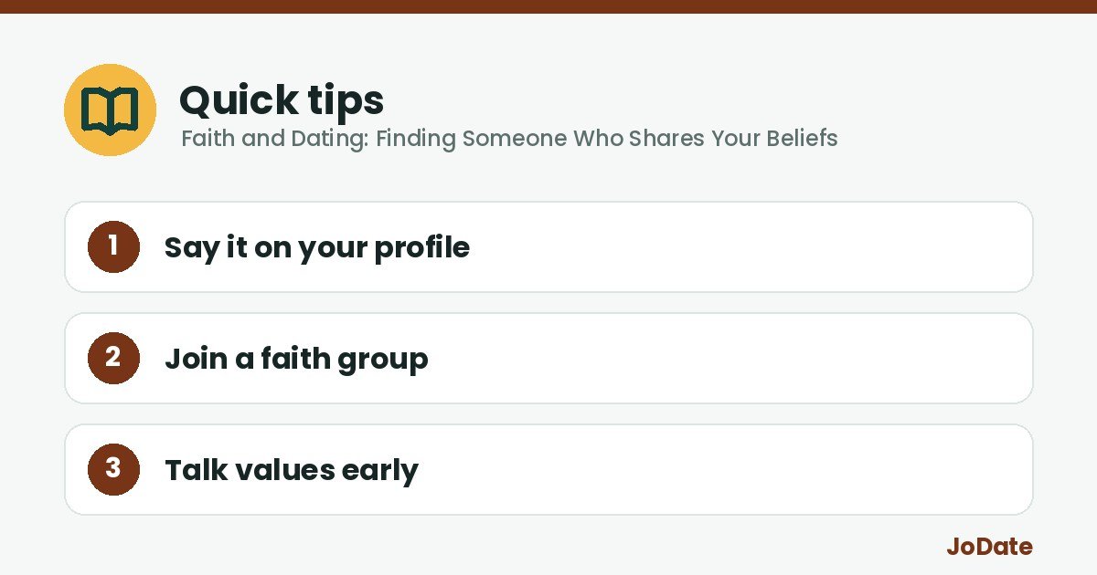 Quick tips: Say it on your profile, Join a faith group, Talk values early